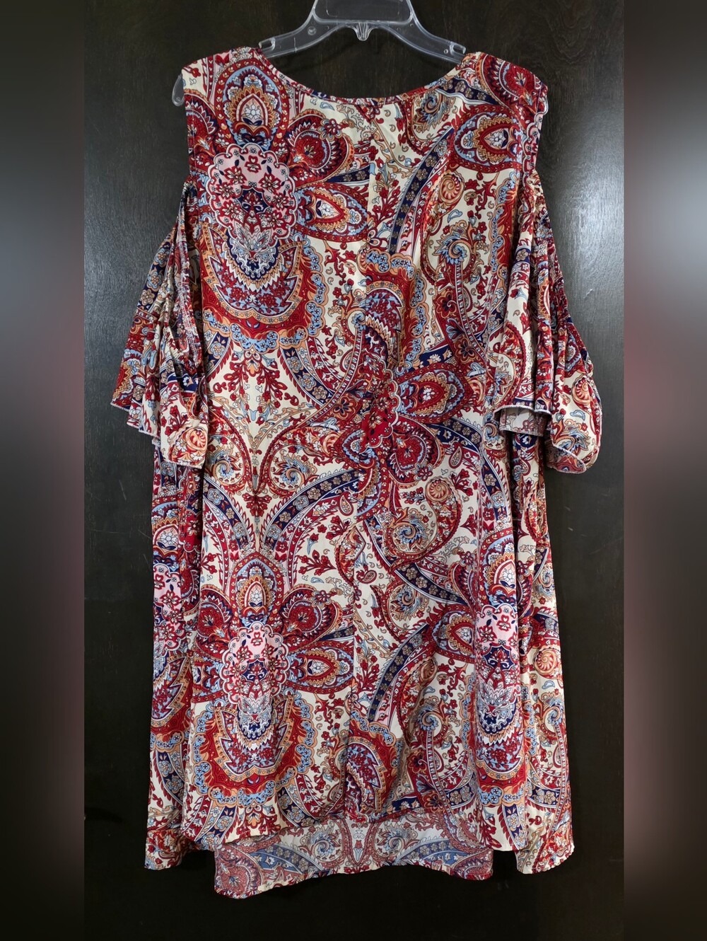 💢4For$20 SHEIN Red Cream Paisley Cold-Off-Shoulder Dress Lightweight Size 5X